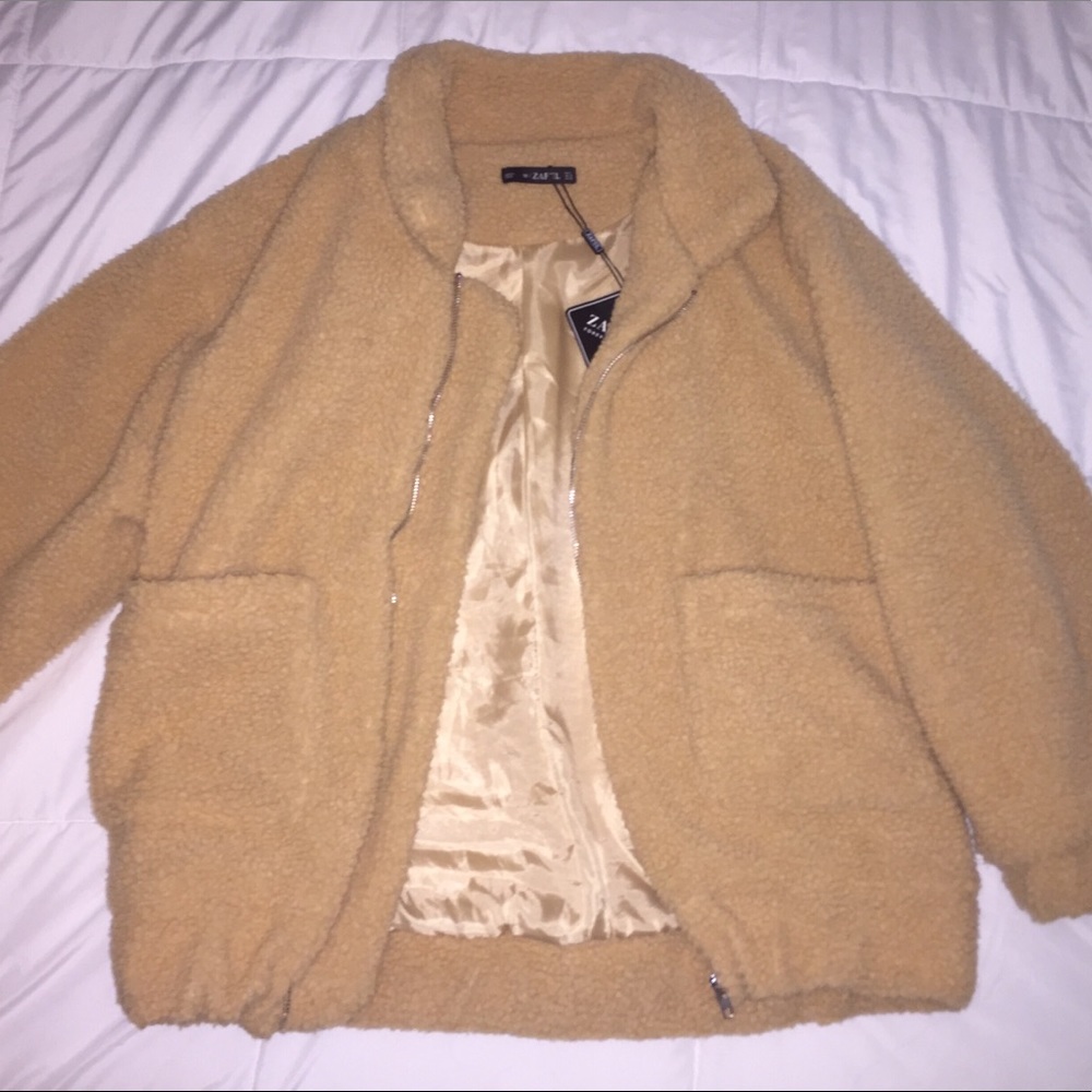 camel/tan teddy coat